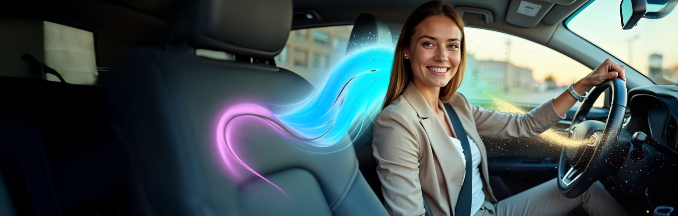 Uśmiechnięta kobieta w samochodzie