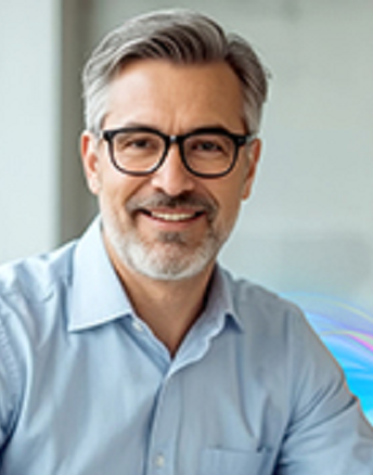 Obraz przedstawia uśmiechniętego mężczyznę