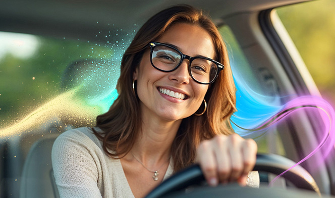 Uśmiechnięta kobieta w samochodzie