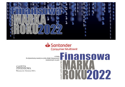Finansowa Marka Roku Gazeta Finansowa, Finansowa Marka Roku 2022. Santander Consumer Multirent