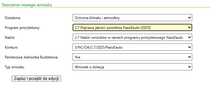 Dofinansowanie w programie NaszEauto tworzenie nowego wniosku Dofinansowanie w programie NaszEauto tworzenie nowego wniosku